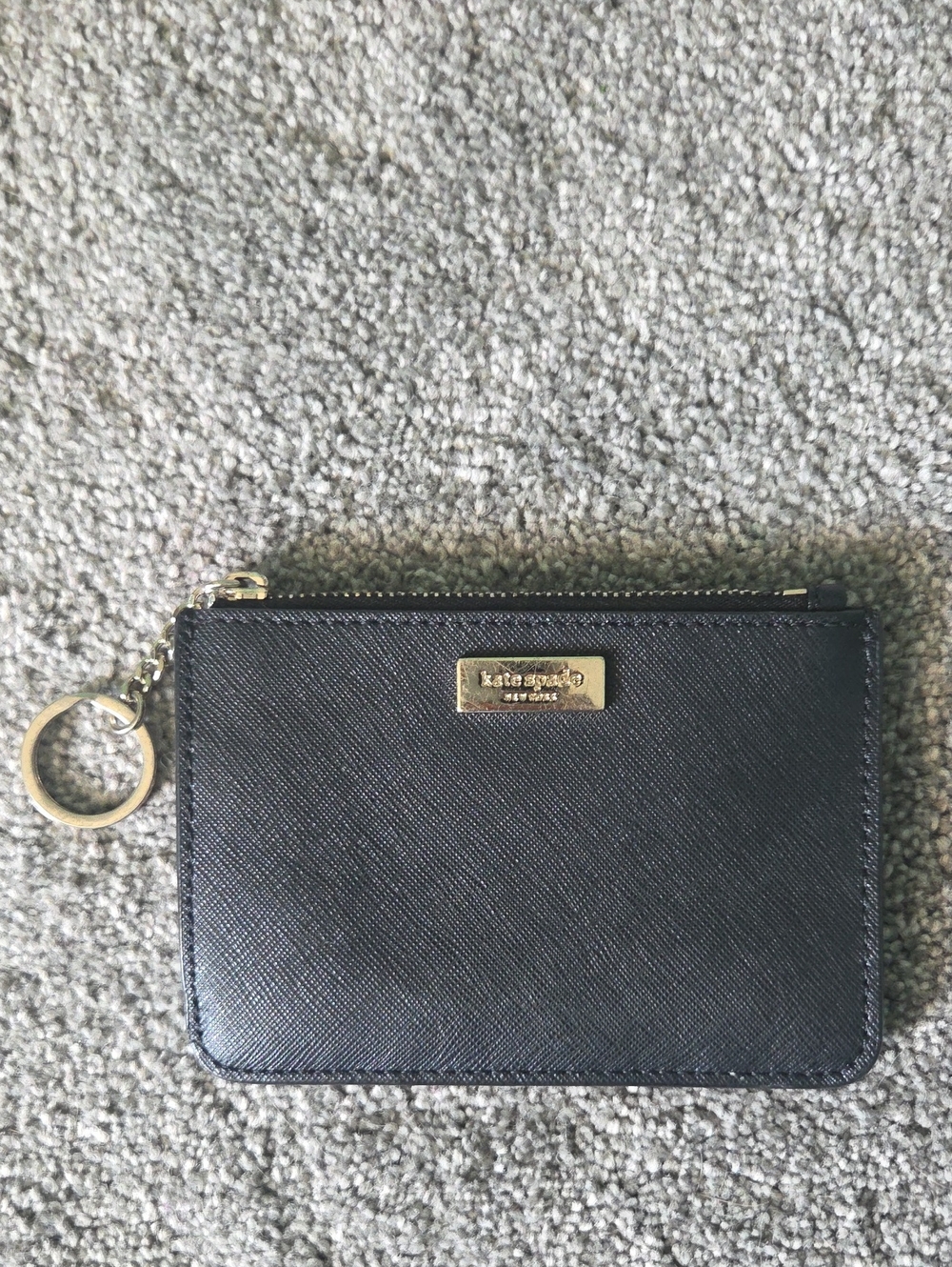 Kate Spade Black Zip Card Holder Key Ring Wallet Like New